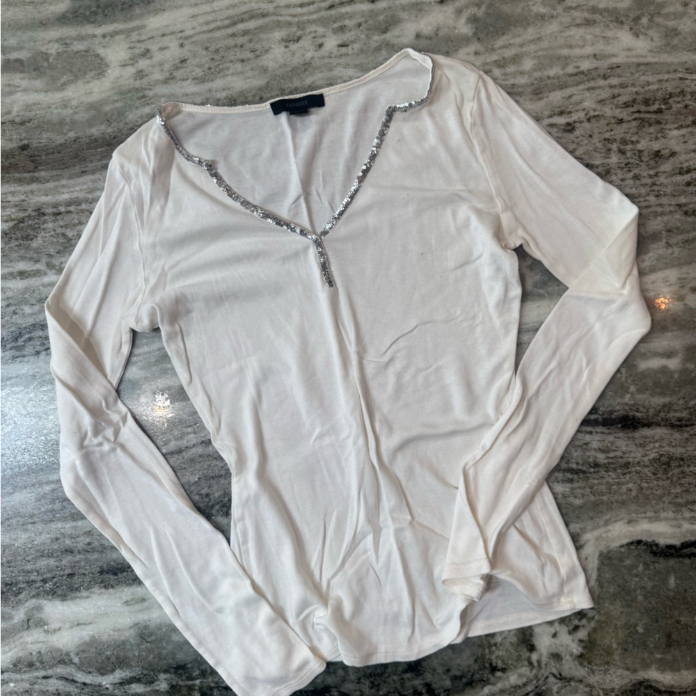 Express women’s long sleeve sequin neckline top size large